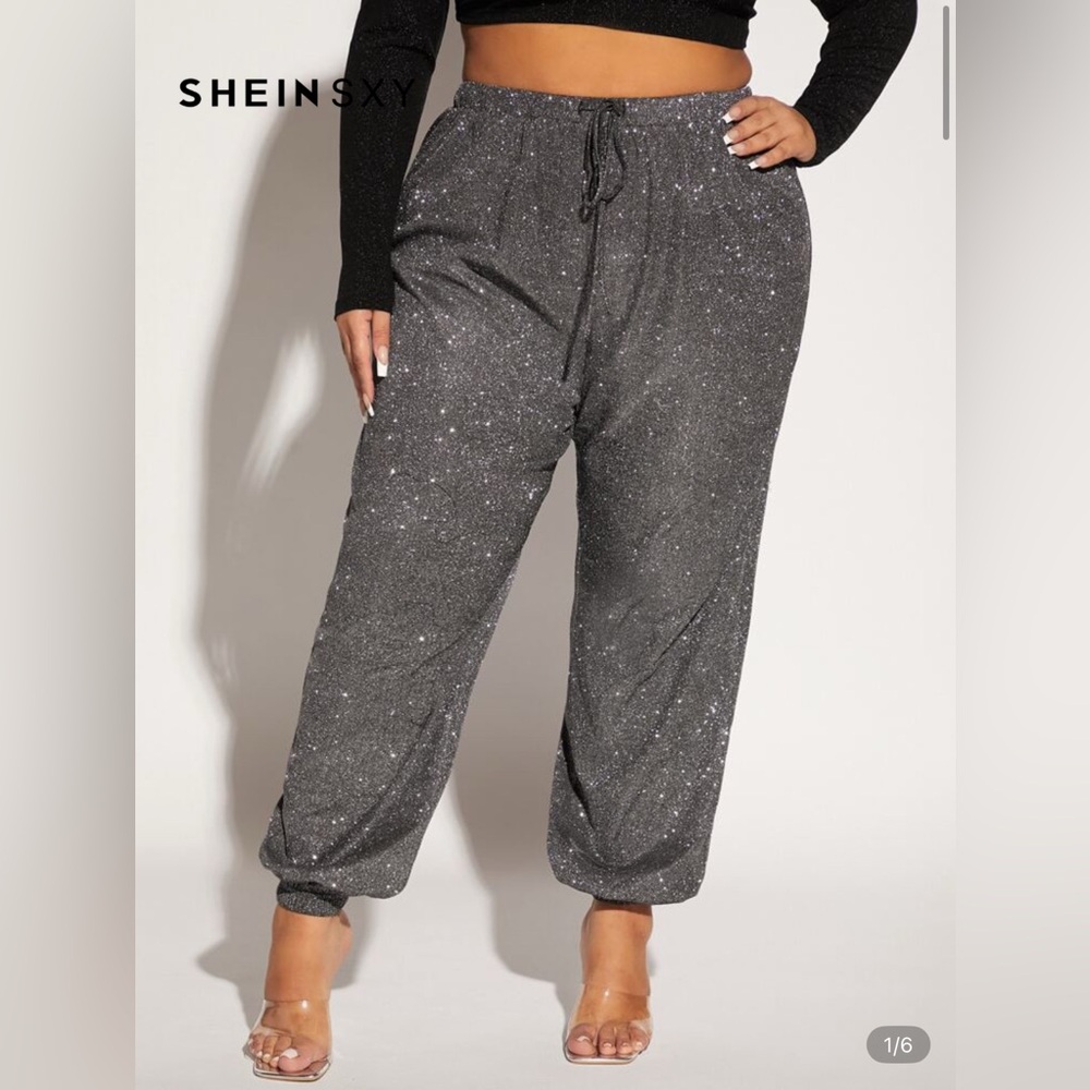 SHEIN 1XL Glittering Black/Silver Joggers